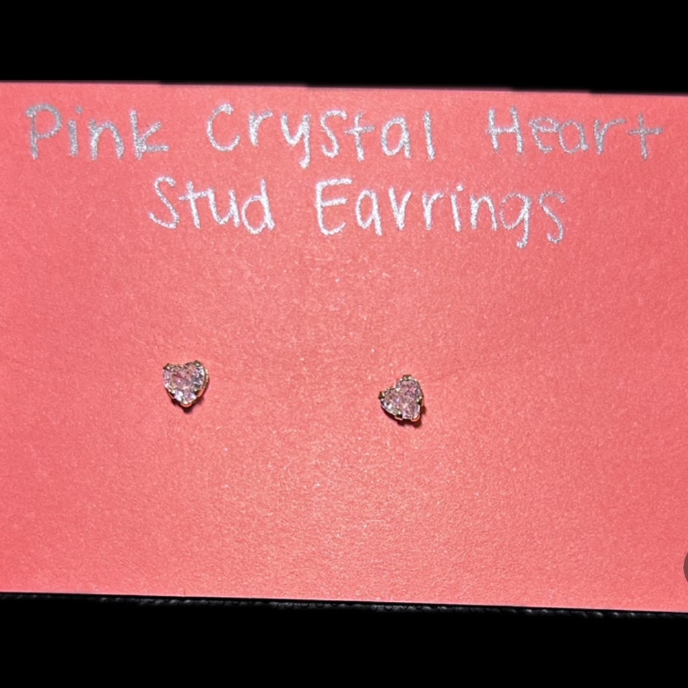 *NEW* Pink Crystal Heart Stud Earrings